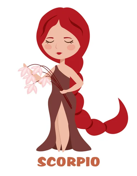 Słodka Dziewczyna Kwiatami Koncepcja Znaku Zodiaku Skorpiona Dla Horoskopu Piękny — Wektor stockowy