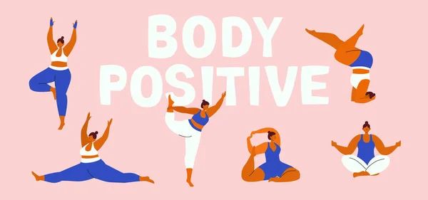 Cuerpo Positivo Feliz Además Las Niñas Tamaño Estilo Vida Saludable — Archivo Imágenes Vectoriales