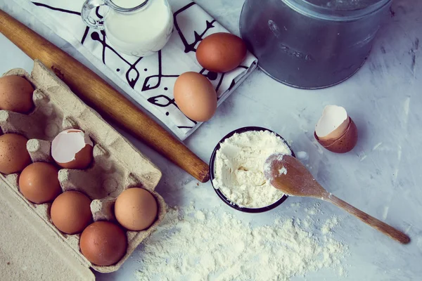 eggs milk flour rolling pin