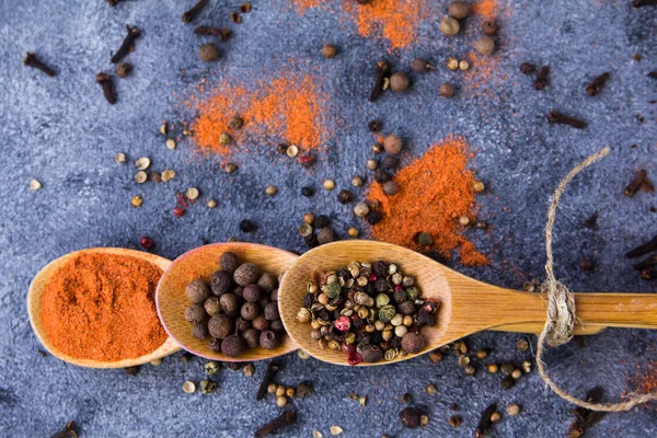 Three spoons with spices — Stock Photo, Image