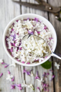 ahşap arka plan üzerinde Lila dalları