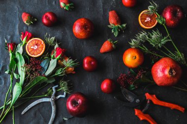 buketi yapımı: meyve, çiçek, araçlar, konu