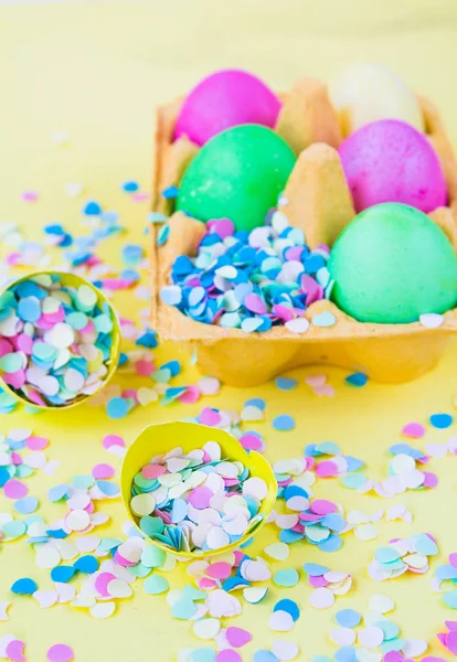 Easter Colorful Eggs Confetti Rabbit — Stock Photo, Image
