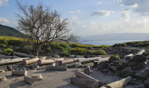 Susita Ruins, Mar da Galiléia, as Colinas de Golã, Israel — Fotografia de Stock