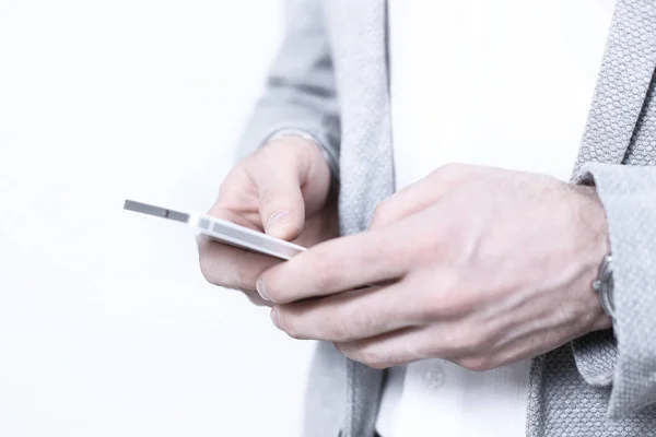 Close up of a man using mobile smart phone — Stock Photo, Image