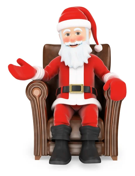 3D-Weihnachtsmann sitzt auf einem Ledersofa — Stockfoto