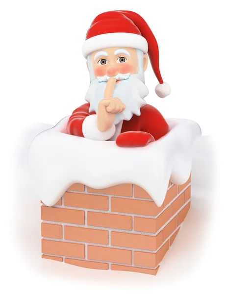 3D Papai Noel entrar em uma casa através da chaminé — Fotografia de Stock