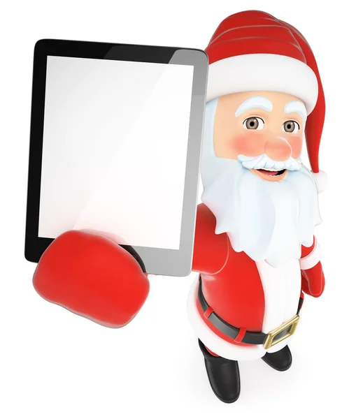 3D Santa Claus con una pantalla en blanco de la tableta —  Fotos de Stock
