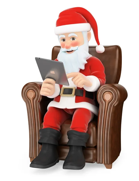 3D Santa Claus sitting on a sofa with a tablet — Stock Photo, Image