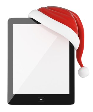 boş ekran ve Santa Slaus şapka ile 3D tablet