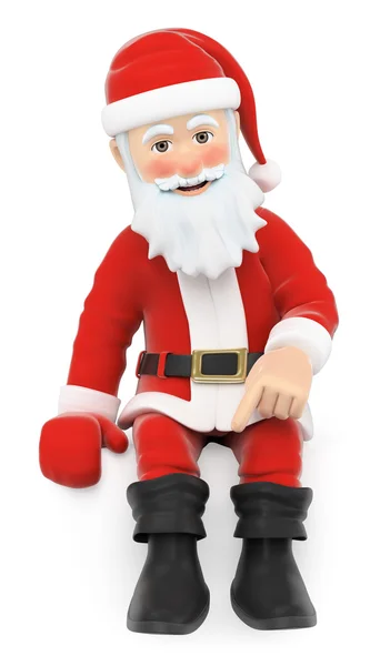 3D Santa Claus Santa sitting pointing down with the finger — Stock Photo, Image