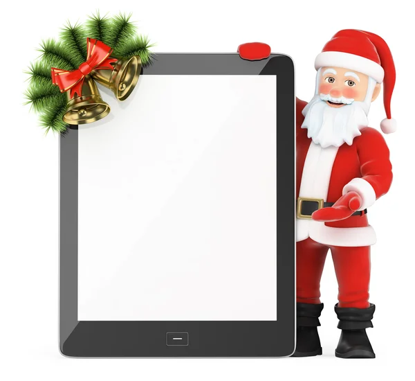 3D Santa Claus con tableta de pantalla en blanco —  Fotos de Stock