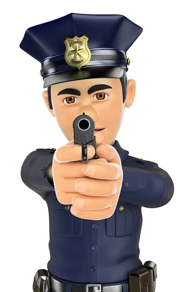 3D Policeman aiming a gun in front — Stock Photo, Image