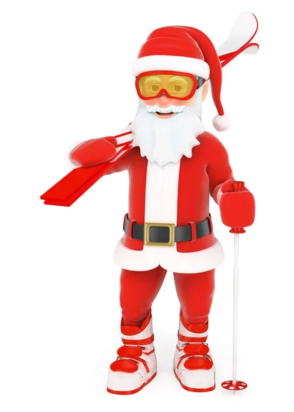 3D Babbo Natale con attrezzatura da sci — Foto Stock