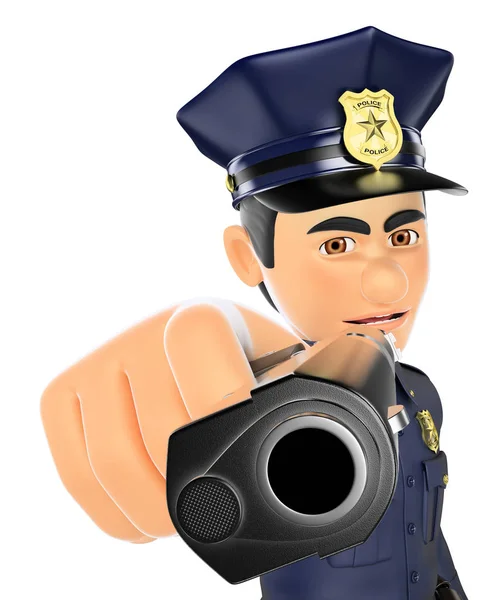 3D polis pekar en pistol i front — Stockfoto