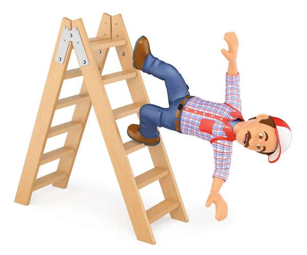 3D Worker falling off a ladder. Occupational accident — Stock Photo, Image