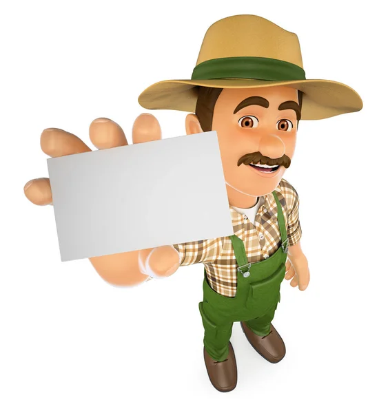 3D Gardener showing a blank card — Stock Photo, Image