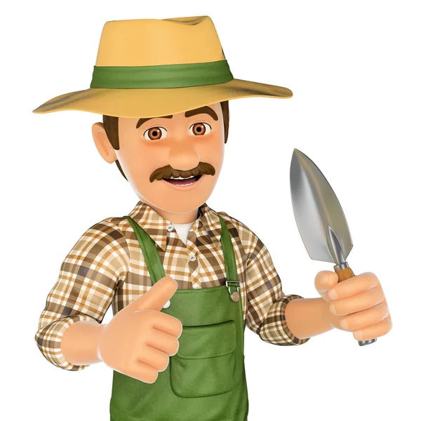 3D Gardener with a small spade — Stock Photo, Image