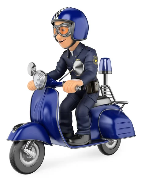 Policial 3D montando uma motocicleta scooter — Fotografia de Stock