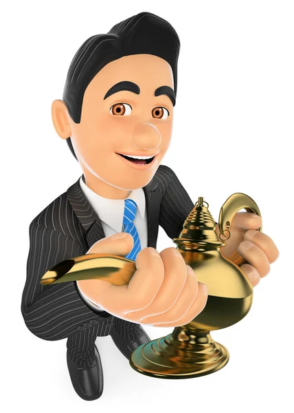 3D Businessman with a wonderful lamp. Lucky concept — Stock Photo, Image