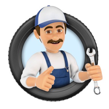 3D logo. Tamirci anahtarı ve lastik