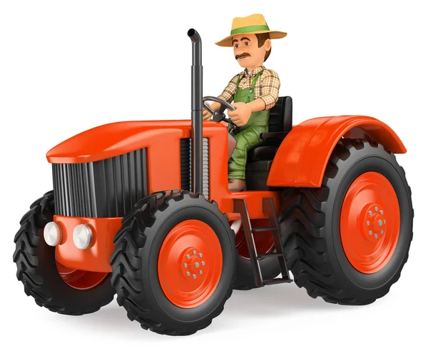 Agricoltore 3D alla guida di un trattore — Foto Stock
