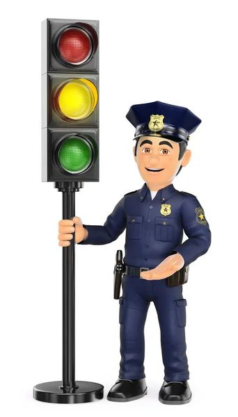 3D-Polizei mit einer Ampel in Bernstein — Stockfoto