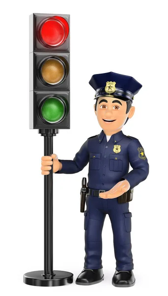 3D-Polizei mit roter Ampel — Stockfoto