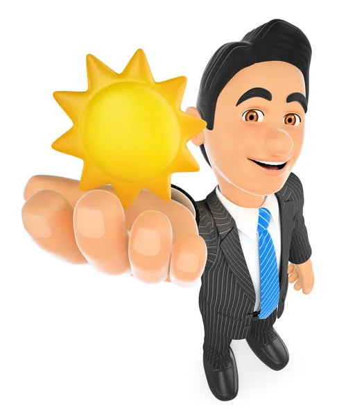 3D άνθρωπος καιρικές συνθήκες με έναν ήλιο. Ηλιόλουστη μέρα — Φωτογραφία Αρχείου