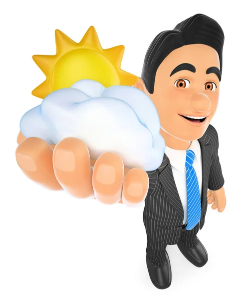 3D Hombre del tiempo con sol y nube. Día nublado —  Fotos de Stock