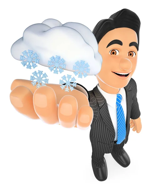 3D Weather man with cloud and snow. Snowing day — Stock Photo, Image