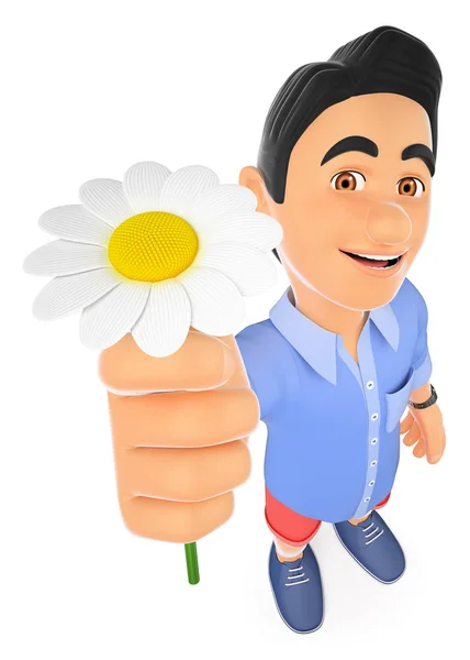 3D Young man in shorts with a daisy. Spring — Stock Photo, Image