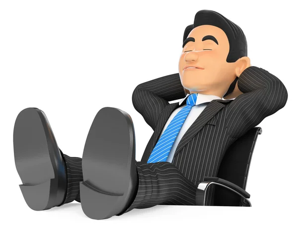 3D-Geschäftsmann schläft mit geschlossenen Augen und hochgestellten Füßen — Stockfoto