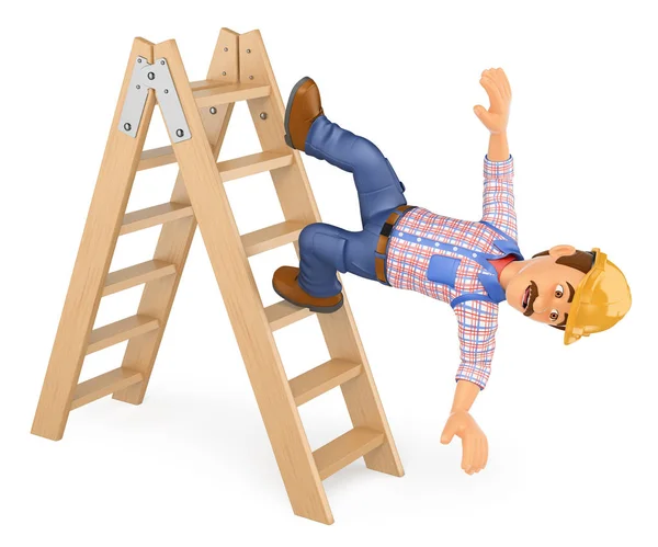 3D Electrician falling off a ladder. Work accident — Stock Photo, Image