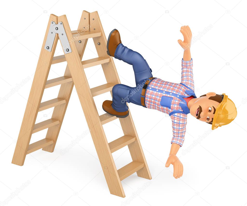 3D Electrician falling off a ladder. Work accident