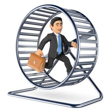 3d işadamı bir hamster tekerlek üzerinde çalışan