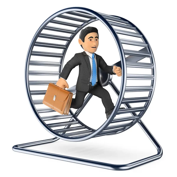 Empresario 3D corriendo sobre una rueda de hámster —  Fotos de Stock
