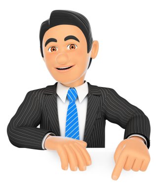 3d işadamı aşağı parmak ile işaret