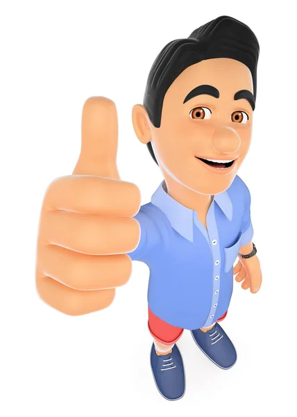 3D Man in shorts with thumb up — Stock Photo, Image