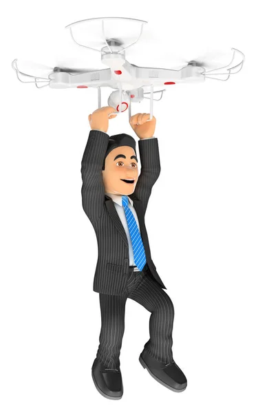 3D Businessman летал, зависая с дрона — стоковое фото