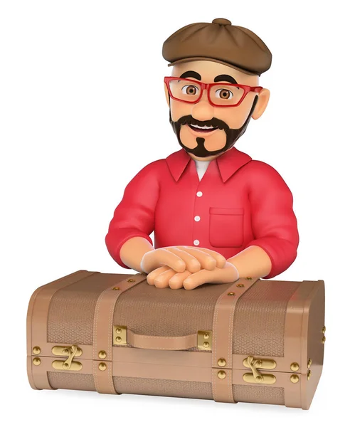 3D alternativní muž s vintage kufr — Stock fotografie