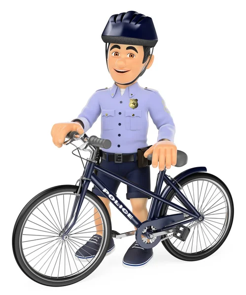 3d Polizei in kurzen Hosen mit seinem Fahrrad — Stockfoto