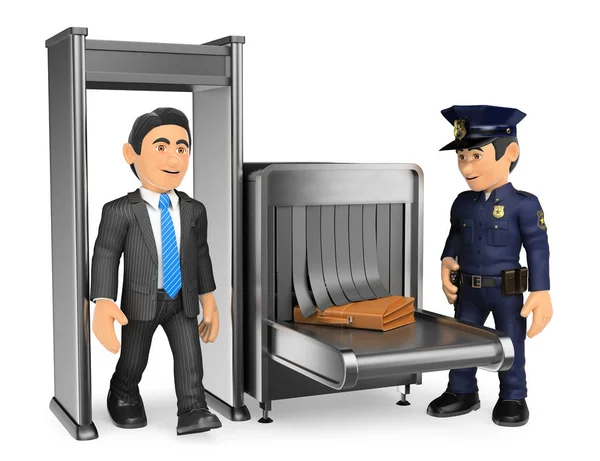 3d 商人在机场警察检查 — 图库照片
