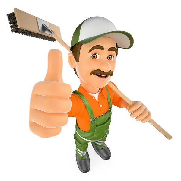3D Street sweeper with thumb up — Stock Photo, Image