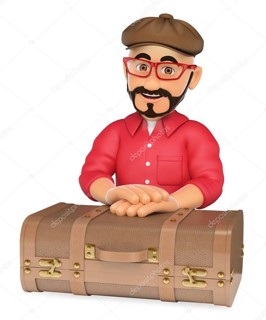 3D Alternative man with a vintage suitcase