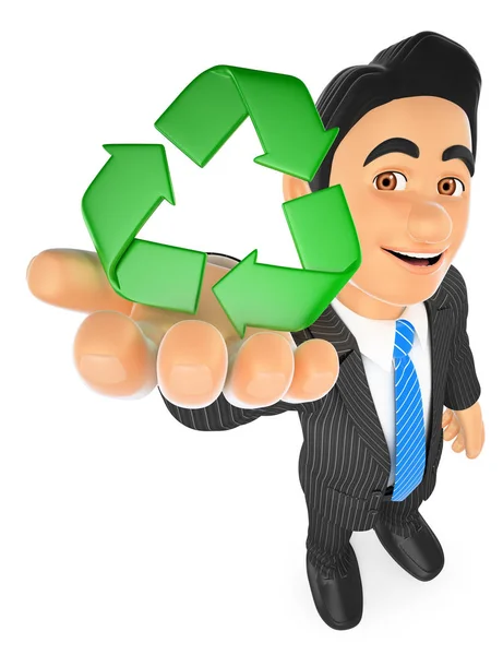 Homme d'affaires 3D avec symbole de recyclage — Photo