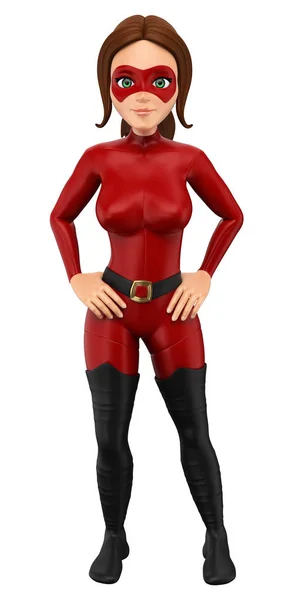3D-vrouw gemaskeerd superheld staande met handen op taille — Stockfoto