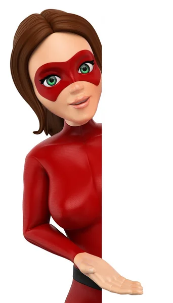 3D Woman masked superhero pointing to one side — Stock Photo, Image