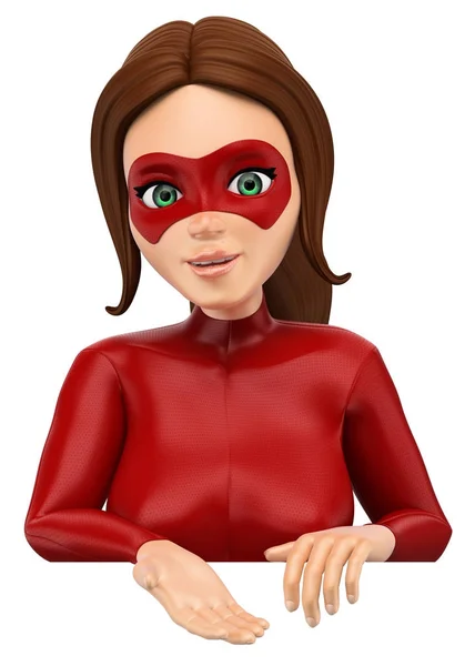 3D Woman masked superhero pointing down — Stock Photo, Image