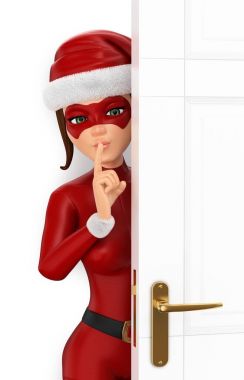 Kapıyı kapatma arkasında gizli 3d kadın Noel süper kahraman